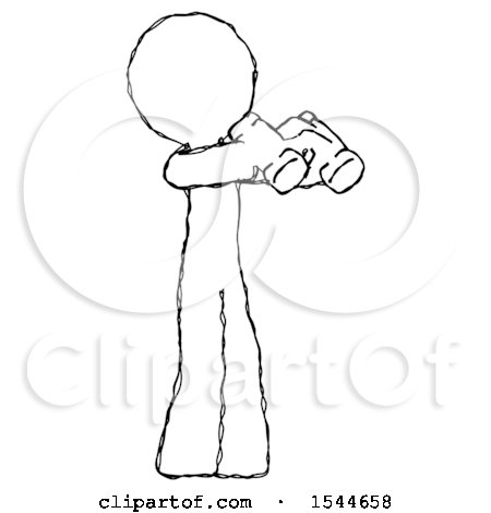 Sketch Design Mascot Man Holding Binoculars Ready to Look Right by Leo Blanchette