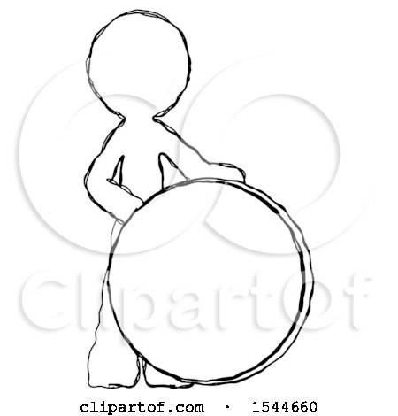 Sketch Design Mascot Man Standing Beside Large Compass by Leo Blanchette