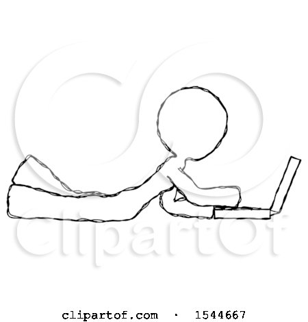 Sketch Design Mascot Woman Using Laptop Computer While Lying on Floor Side View by Leo Blanchette