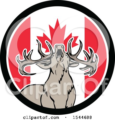 Clipart of a Roaring Deer in a Canadian Flag Circle - Royalty Free Vector Illustration by patrimonio