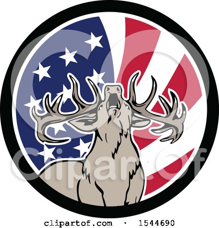 Clipart of a Roaring Deer in an American Flag Circle - Royalty Free Vector Illustration by patrimonio