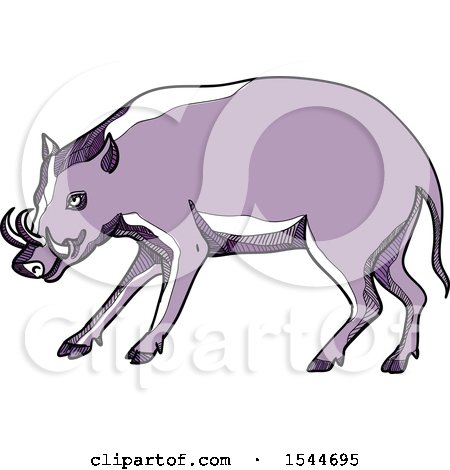 Clipart of a Sketched Purple Babirusa Deer Pig - Royalty Free Vector Illustration by patrimonio