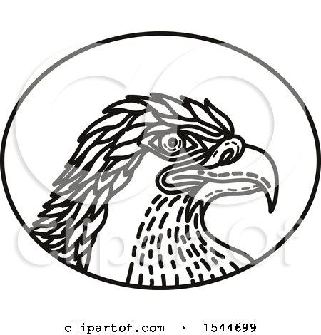 Clipart of a Black and White Sea Eagle Head in an Oval - Royalty Free Vector Illustration by patrimonio