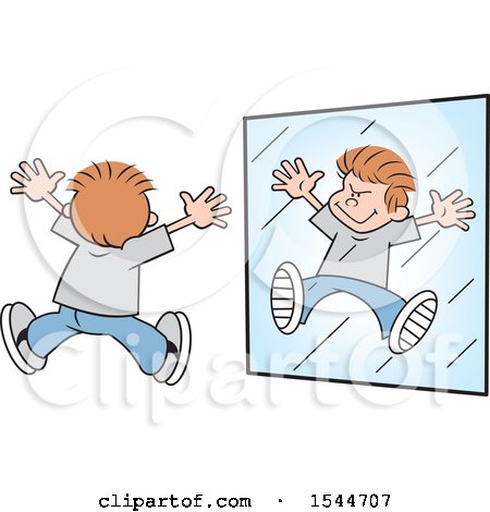 Clipart of a White Boy Acting like a Monster in a Mirror - Royalty Free Vector Illustration by Johnny Sajem