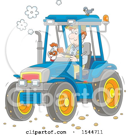 Caucasian Male Farmer and His Dog Operating a Tractor Posters, Art Prints