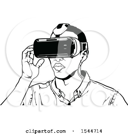 Clipart of a Man Wearing Virtual Reality Goggles - Royalty Free Vector Illustration by dero