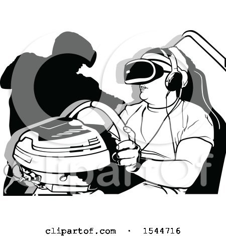 Clipart of a Man Gaming and Wearing Virtual Reality Goggles - Royalty Free Vector Illustration by dero