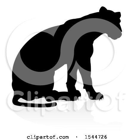 Clipart of a Silhouetted Lioness, with a Shadow on a White Background - Royalty Free Vector Illustration by AtStockIllustration