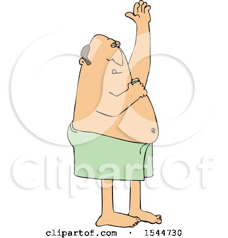 Clipart of a White Man Applying Deodorant After a Shower - Royalty Free Vector Illustration by djart
