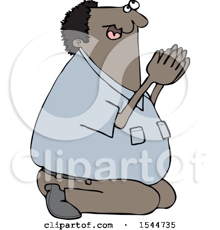 Clipart of a Black Man Kneeling and Praying - Royalty Free Vector Illustration by djart