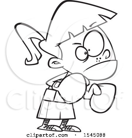 Clipart of a Lineart Girl Boxer Ready to Fight - Royalty Free Vector Illustration by toonaday