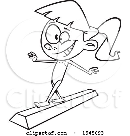 Clipart of a Lineart Girl Gymnasit on a Floor Beam - Royalty Free Vector Illustration by toonaday