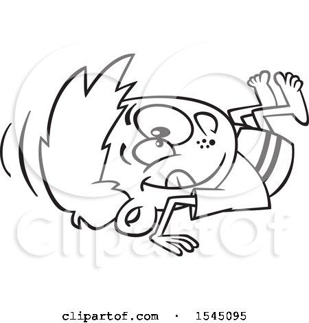 Clipart of a Lineart Boy Performing a Forward Roll - Royalty Free Vector Illustration by toonaday