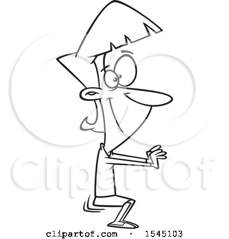 Clipart of a Lineart Woman Doing Squats in an Office - Royalty Free Vector Illustration by toonaday