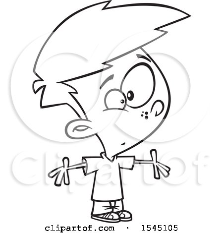 Clipart of a Lineart Boy Making an Open Armed Gesture - Royalty Free Vector Illustration by toonaday
