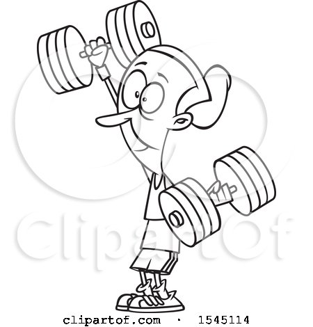 Clipart of a Lineart Strong Senior Woman Working out with Dumbbells - Royalty Free Vector Illustration by toonaday