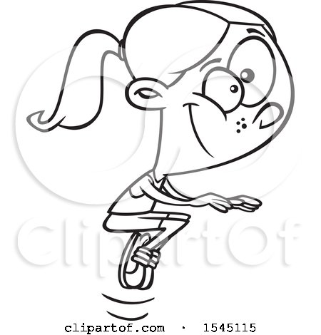 Clipart of a Lineart Girl Doing a Tuck Jump - Royalty Free Vector Illustration by toonaday