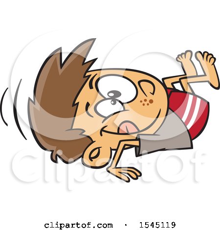 Clipart of a Cartoon Brunette White Boy Performing a Forward Roll - Royalty Free Vector Illustration by toonaday