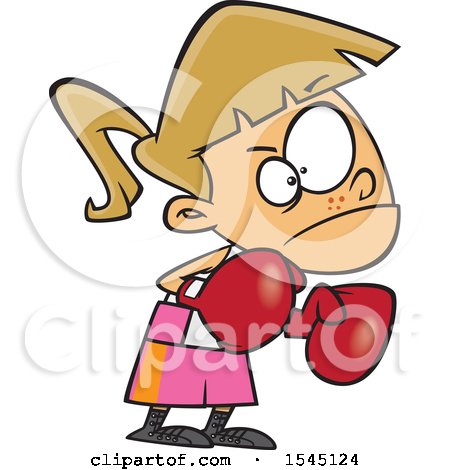 Clipart of a Cartoon Caucasian Girl Boxer Ready to Fight - Royalty Free Vector Illustration by toonaday