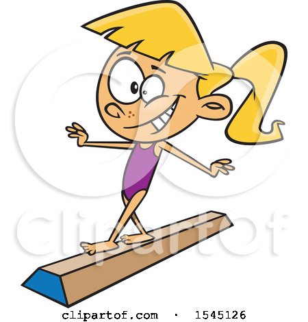 Clipart of a Cartoon Girl Gymnasit on a Floor Beam - Royalty Free Vector Illustration by toonaday