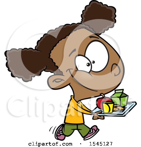 Clipart of a Cartoon Black Girl Carrying a Lunch Tray - Royalty Free Vector Illustration by toonaday