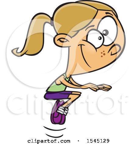 Clipart of a Cartoon Blond White Girl Doing a Tuck Jump - Royalty Free Vector Illustration by toonaday
