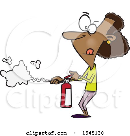 Clipart of a Cartoon Black Woman Using a Fire Extinguisher - Royalty Free Vector Illustration by toonaday