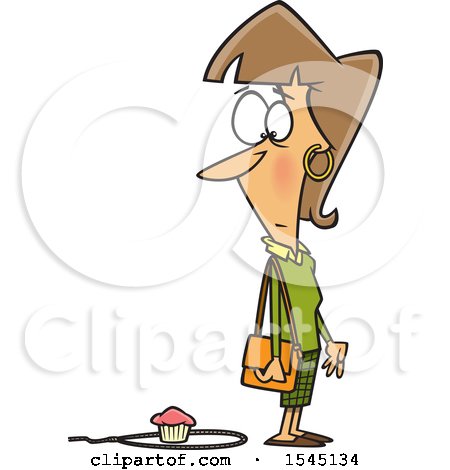 Clipart of a Cartoon Caucasian Woman Looking Back at a Cupcake in a Snare - Royalty Free Vector Illustration by toonaday