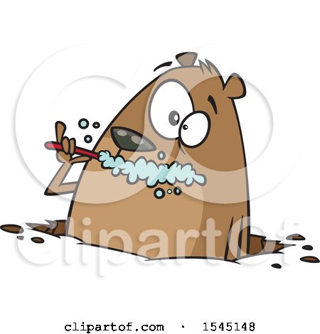 Clipart of a Cartoon Groundhog Brushing His Teeth - Royalty Free Vector Illustration by toonaday