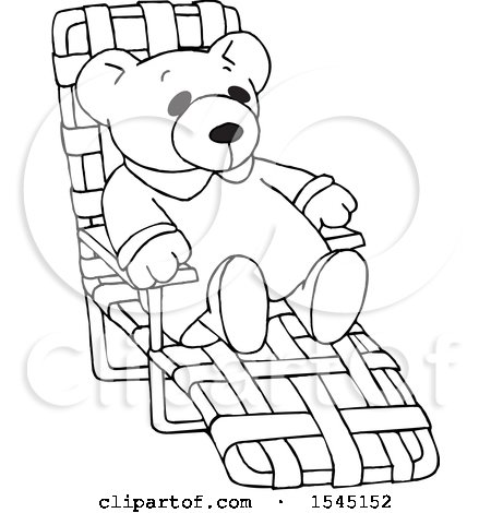 Clipart of a Black and White Teddy Bear Relaxing on a Beach Chair - Royalty Free Vector Illustration by djart