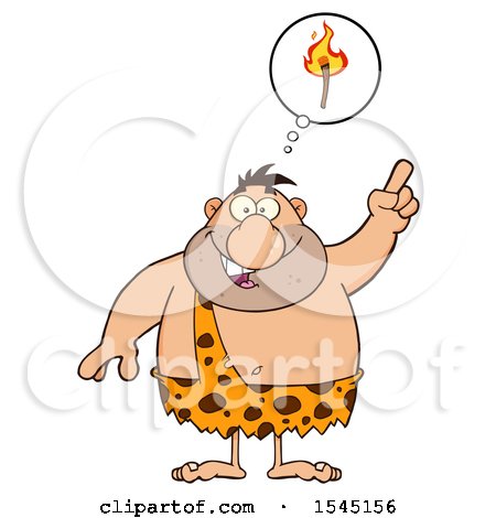 Clipart of a Caveman Thinking of Fire - Royalty Free Vector Illustration by Hit Toon