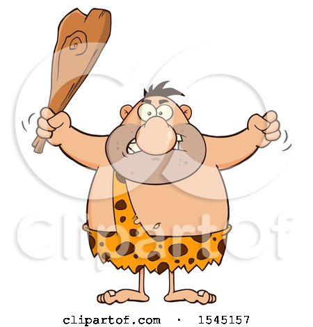 Clipart of a Caveman Waving a Fist and Club - Royalty Free Vector Illustration by Hit Toon