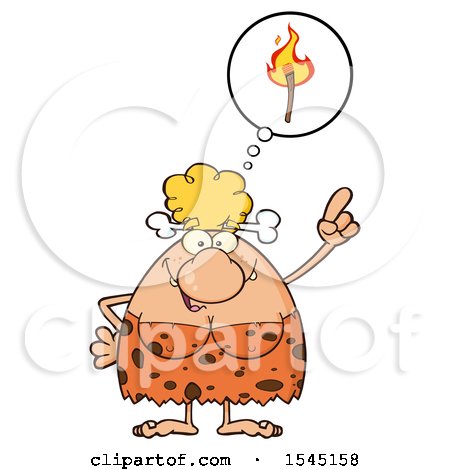 Clipart of a Blond Cave Woman Thinking of Fire - Royalty Free Vector Illustration by Hit Toon