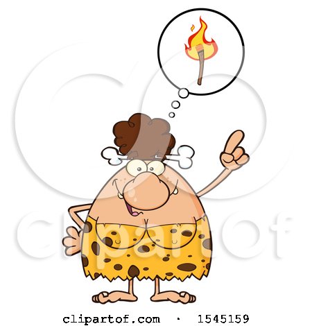 Clipart of a Brunette Cave Woman Thinking of Fire - Royalty Free Vector Illustration by Hit Toon