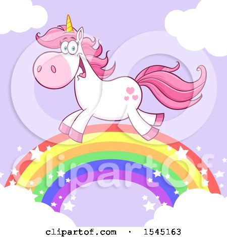 Clipart of a Happy Unicorn Running on a Rainbow - Royalty Free Vector Illustration by Hit Toon