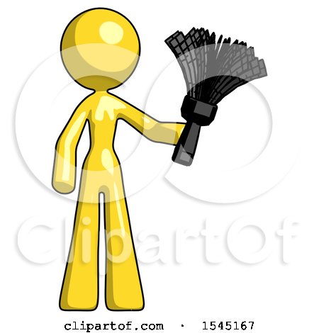 Yellow Design Mascot Woman Holding Feather Duster Facing Forward by Leo Blanchette