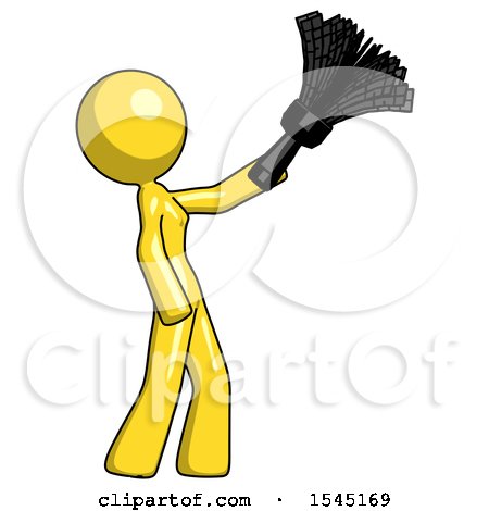 Yellow Design Mascot Woman Dusting with Feather Duster Upwards by Leo Blanchette