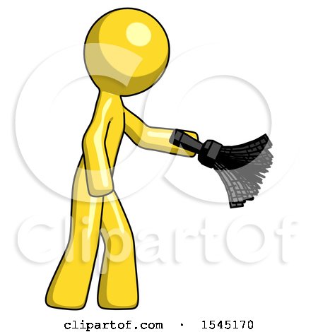 Yellow Design Mascot Man Dusting with Feather Duster Downwards by Leo Blanchette