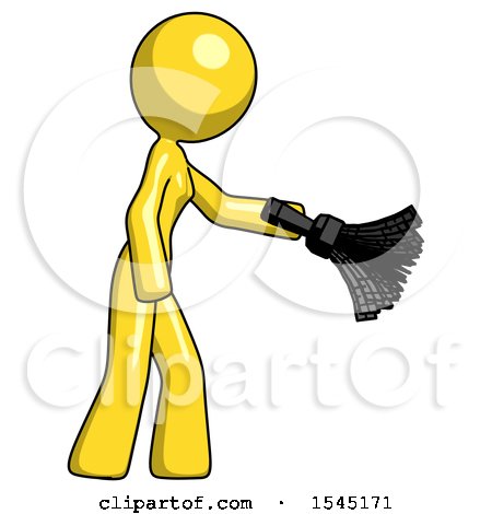 Yellow Design Mascot Woman Dusting with Feather Duster Downwards by Leo Blanchette