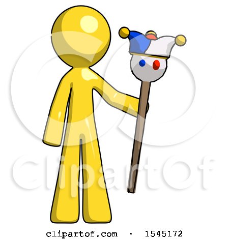 Yellow Design Mascot Man Holding Jester Staff by Leo Blanchette