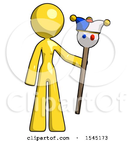 Yellow Design Mascot Woman Holding Jester Staff by Leo Blanchette