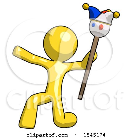 Yellow Design Mascot Man Holding Jester Staff Posing Charismatically by Leo Blanchette