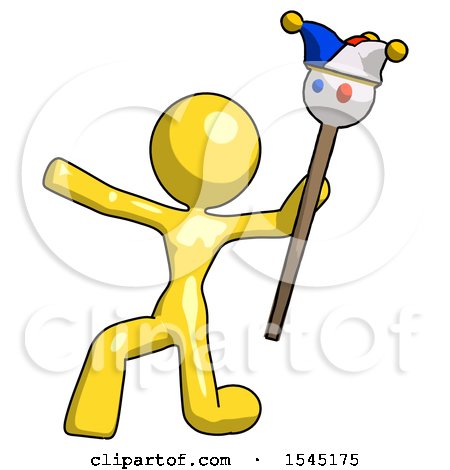 Yellow Design Mascot Woman Holding Jester Staff Posing Charismatically by Leo Blanchette