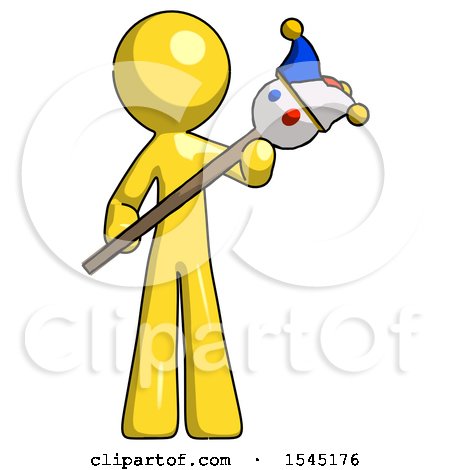 Yellow Design Mascot Man Holding Jester Diagonally by Leo Blanchette