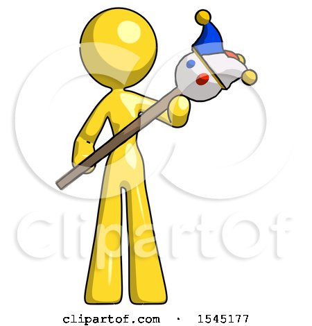 Yellow Design Mascot Woman Holding Jester Diagonally by Leo Blanchette