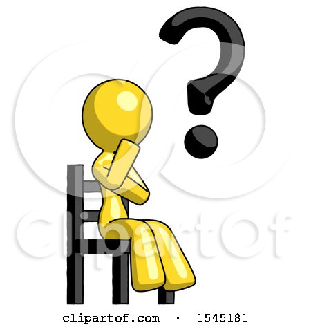 Yellow Design Mascot Woman Question Mark Concept, Sitting on Chair Thinking by Leo Blanchette
