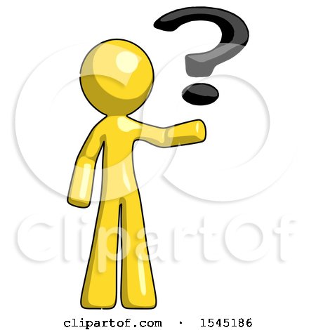 Yellow Design Mascot Man Holding Question Mark to Right by Leo Blanchette