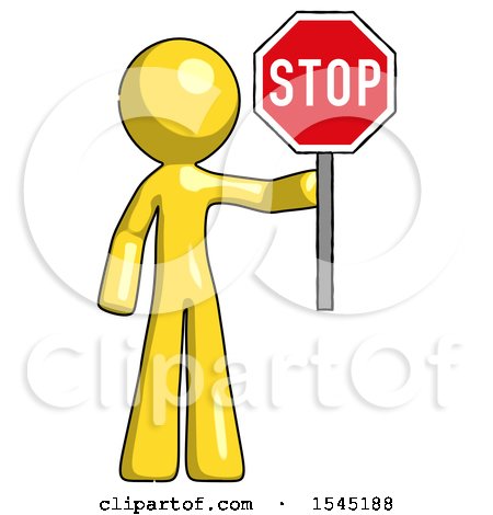 Yellow Design Mascot Man Holding Stop Sign by Leo Blanchette