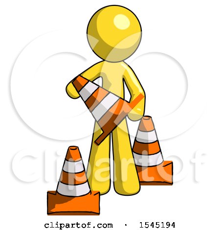Yellow Design Mascot Man Holding a Traffic Cone by Leo Blanchette