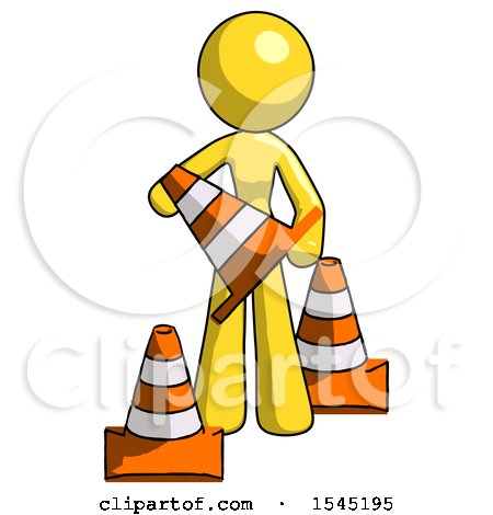 Yellow Design Mascot Woman Holding a Traffic Cone by Leo Blanchette